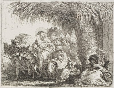 A Szent Család pálmafa alatt, hatodik tábla A repülés Egyiptomba című könyvéből alkotó: Giovanni Domenico Tiepolo