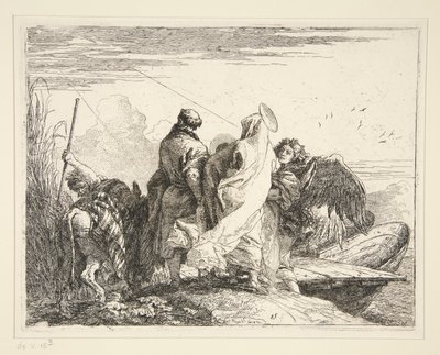 A Szent Család egy folyó mellett, az Idee pittoresche sulla fuga in Egitto (Repülés Egyiptomba) sorozatból alkotó: Giovanni Domenico Tiepolo