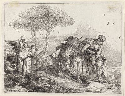 A Madonna és a gyermek bal oldalon, angyalok aktájával alkotó: Giovanni Domenico Tiepolo