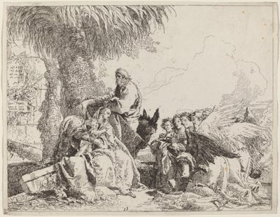 The Rest on the Flight, imádó angyalokkal alkotó: Giovanni Domenico Tiepolo