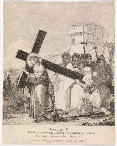 Via crucis - V. állomás: Cirenei Simon segít Jézusnak a keresztet vinni alkotó: Giovanni Domenico Tiepolo