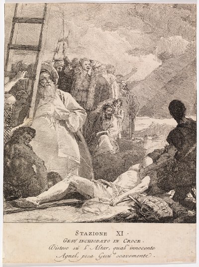 Via crucis - XI. Jézust a keresztre szegezik alkotó: Giovanni Domenico Tiepolo
