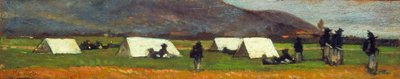 Bersaglieri tábor, 1860 körül (olaj, tábla) alkotó: Giovanni Fattori