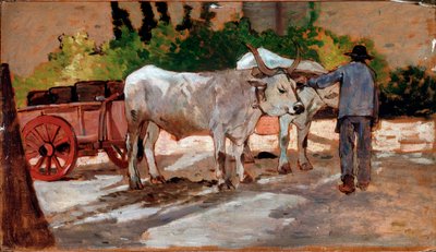 Kocsi bikákkal és paraszttal - Festmény alkotó: Giovanni Fattori