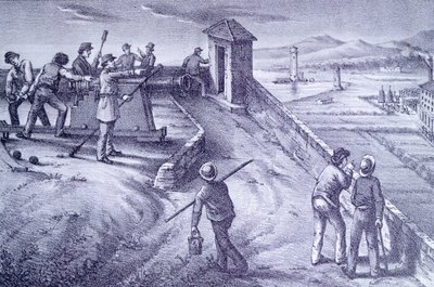 Livorno védelme a San Pietro erődből, Giovanni Fattori (1825-1908), metszet alkotó: Giovanni Fattori