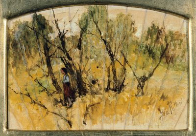 Erdő figurával, Tanulmány egy rajongóról, Giovanni Fattori, olaj, papír, vászon alkotó: Giovanni Fattori