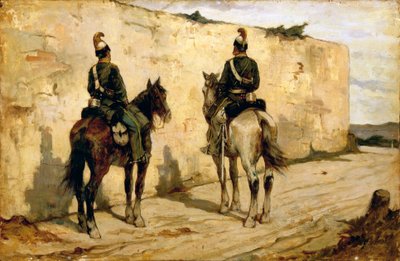 Olaszország, Biella, könnyűlovasok festménye alkotó: Giovanni Fattori