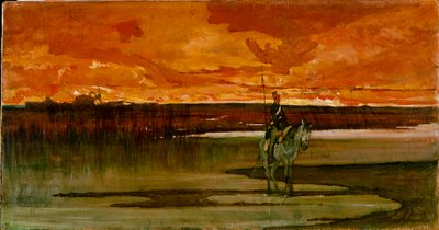 Őr a folyón Az őr a folyón. Giovanni Fattori (1825-1908) festménye 1885-1890 V. 27x57 cm Firenze, Galleria d