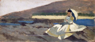Ülő hölgy tájban alkotó: Giovanni Fattori