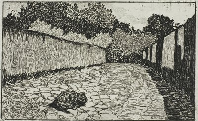 Kis utca Firenze külvárosában a kiskutyával alkotó: Giovanni Fattori