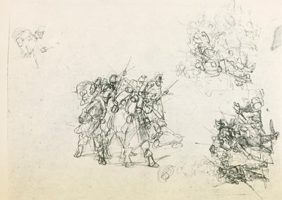 Három vázlat katonacsoportokhoz (fekete ceruza) alkotó: Giovanni Fattori