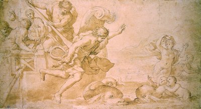 Arion és a delfinek (toll és barna tinta, mosás, papír) alkotó: Giovanni Francesco Romanelli
