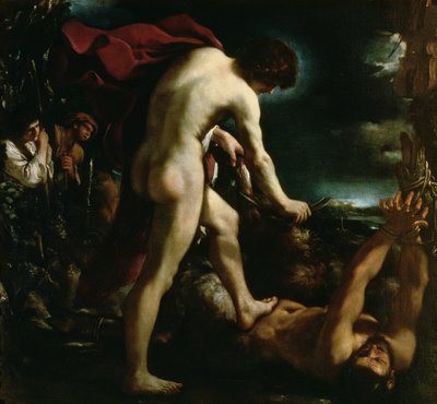 Apollón nyúzza Marsyast, 1618 körül alkotó: Giovanni Francesco Barbieri