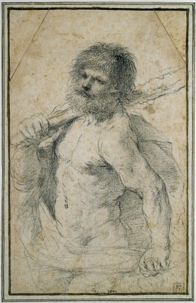 Hercules, 1555 - 1666 (fekete kréta törtfehér papírra) alkotó: Giovanni Francesco Barbieri