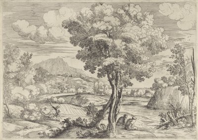 Táj madárral a fatönkön alkotó: Giovanni Francesco Grimaldi