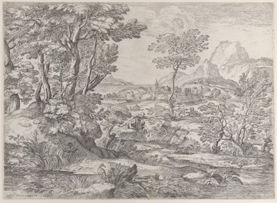 Három fiú egy tájon, a háttérben egy város, 1626-80. alkotó: Giovanni Francesco Grimaldi