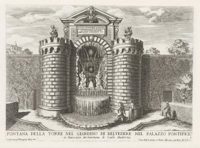 Fontein in de Vaticaanse tuinen Torony szökőkút a Belvedere kertben a pápai palotában (...) (cím a tárgyon) Szökőkutak a római palotákban és kertekben (sorozat címe) Fonteinen in de paleizen en tuinen van Rome (sorozat címe) alkotó: Giovanni Francesco Venturini
