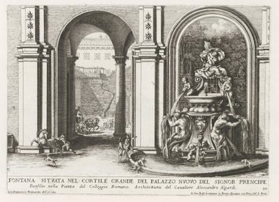 Fontein in een binnenplaats van het Palazzo Doria Pamphilj te Rome Szökőkút a Palazzo Nuovo del Signor prencipe nagy udvarában (...) (cím a tárgyon) Szökőkutak a római palotákban és kertekben (sorozat címe) Fonteinen in de paleizen en tu alkotó: Giovanni Francesco Venturini