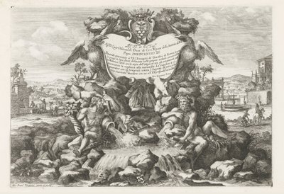 Szökőkút Livio Odescalchi dedikációjával és címerével Le fontane ne palazzi e ne giardini di Roma (sorozat címe) Szökőkutak a római palotákban és kertekben (sorozat címe) alkotó: Giovanni Francesco Venturini