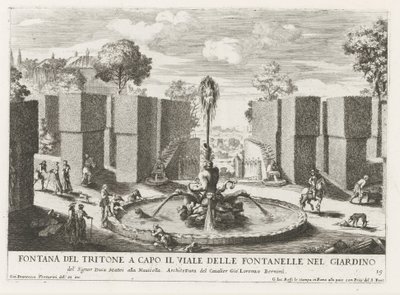 Fontein találkozott tritonnal a római Villa Celimontana tuinen Triton szökőkút a kerti szökőkutak sugárútjának fejében (...) (cím a tárgyon) Szökőkutak a római palotákban és kertekben (sorozat címe) Fonteinen in de paleizen en tuinen van alkotó: Giovanni Francesco Venturini
