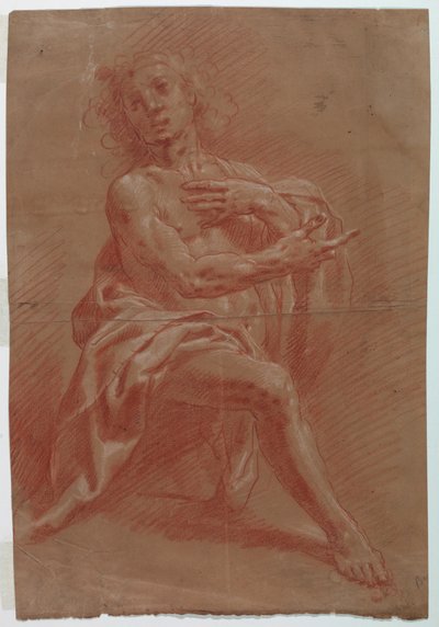 Rajz, Térdelő ember, a Pásztorok imádása című képhez, 1601-1650 alkotó: Giovanni Giacomo Barbelli