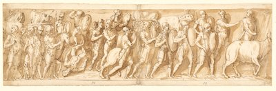 Rómaiak a menetben (XXXVI); Marcus Aurelius, Pompeius és egy kísérője nézik a menetet (XXXVII); menet megállítása (XXXVIII) alkotó: Giovanni Guerra