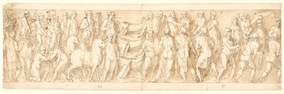 A szarmaták megadják magukat (LIII); A németeket átvezetik a Dunán (LIX); A németeket a szarmaták vádolják Marcus Aurelius előtt (LX); egy lefejezési jelenet kezdete (LXI) alkotó: Giovanni Guerra