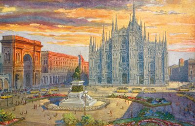 Milano / Milánó: Piazza del Duomo (színes litho) alkotó: Giovanni Guerzoni