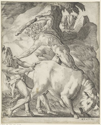 Herkules Cacussal harcol Jelenetek Herkulesszal (sorozat címe) alkotó: Giovanni Jacopo Caraglio