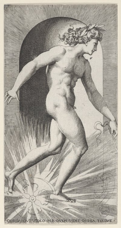 11. tábla: Apollón a szekerén egy fülkében, jobbra fordulva, egy mythologica... sorozatból, 1526. alkotó: Giovanni Jacopo Caraglio