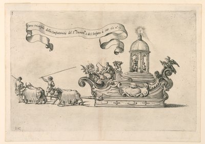 Felvonulás az olaszországi Reggióban: "Szent István Szentsége Konfraternitásának diadalkocsija". 2a. tábla A. Isacchitól: "Alfonso Isachi kapcsolata az or alkotó: Giovanni Luigi Valesio
