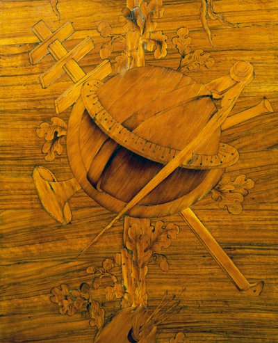 Mérőműszerek, egy nagyajtós sarokszekrény betétjének központi része, Giovanni Maffezzoli (1779-1818), Giuseppe Maggiolini tanítványa, aláírása és dátuma 1798, Olaszország alkotó: Giovanni Maffezzoli