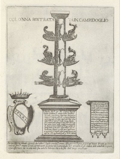 Rostral oszlop Colonna rostrata in Campidoglio (cím a tárgyon) Moderne en antieke monumenten en bouwwerken in Rome (sorozat címe) Róma almaváros ókori és modern épületeinek díszei (sorozat címe) alkotó: Giovanni Maggi