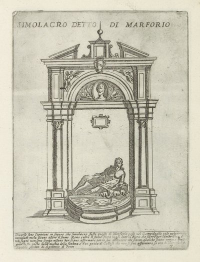 Szökőkút Marforio szobrával Simolacro detto di Marforio (cím a tárgyon) Modern és ókori műemlékek és épületek Rómában (sorozat címe) Ornamenti di fabriche antichi et modern dell