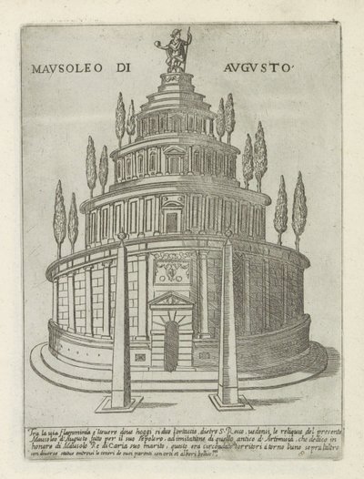 Augustus mauzóleuma Rómában Mausoleo di Augusto (cím a tárgyon) Modern és ókori műemlékek és épületek Rómában (sorozat címe) Ornamenti di fabriche antichi et modern dell