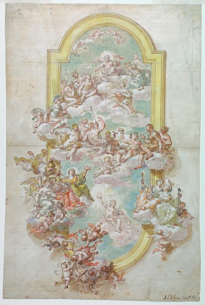 Rajz, mennyezet Jupiterrel, Jun, 1718-30 alkotó: Giovanni Odazzi
