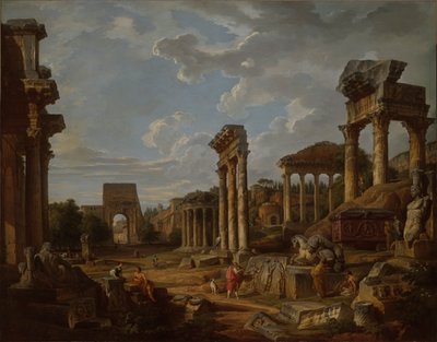 Capriccio a Forum Romanumról alkotó: Giovanni Paolo Panini