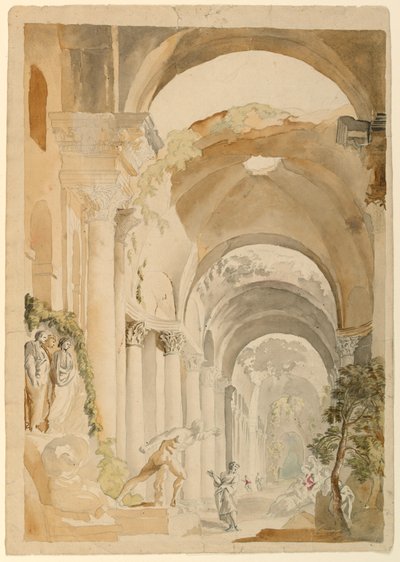 Rajz, Római romok figurákkal, 1745 körül. alkotó: Giovanni Paolo Panini