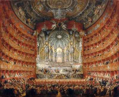 Zenés lakomát de La Rochefoucauld bíboros tartott a római Teatro Argentina-ban 1747-ben alkotó: Giovanni Paolo Pannini