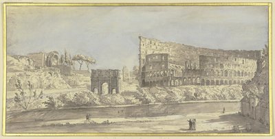 A Colosseum és a Constantinus-diadalív Rómában alkotó: Giovanni Paolo Pannini