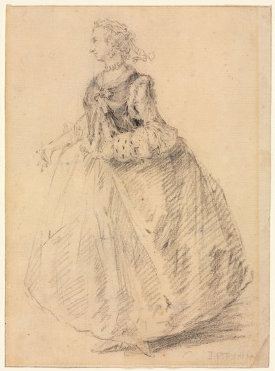 Álló nő hermelines muffal, 18. század. alkotó: Giovanni Paolo Pannini