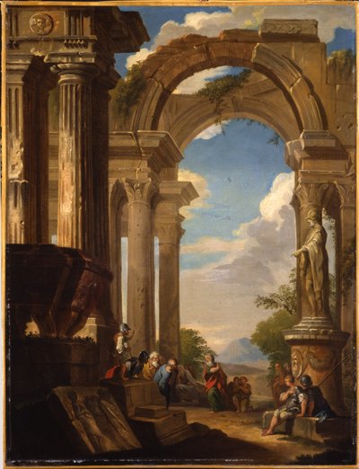 Római romok capriccii figurákkal alkotó: Giovanni Paolo Pannini