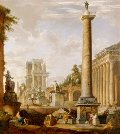 Római romok Capriccio Traianus oszlopával (olaj, vászon) alkotó: Giovanni Paolo Pannini