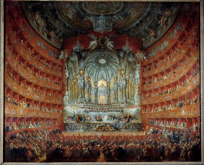 Koncert a római Argentina színházban 1747. július 15-én Louis de France (1729-1765) delfinnek, XV. Lajos fiának és a szászországi Marie Josephe-vel kötött házassága alkalmából. Giovanni Paolo Pannini (Panini) festménye (1691-1765) alkotó: Giovanni Paolo Pannini