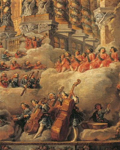 Franciaország, Párizs, koncert Rómában XV. Lajos fiának születése alkalmából, közelről alkotó: Giovanni Paolo Pannini