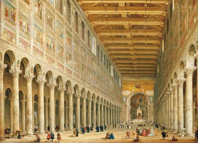 San Paolo Fuori le Mura belseje, az oltár felé nézve alkotó: Giovanni Paolo Pannini