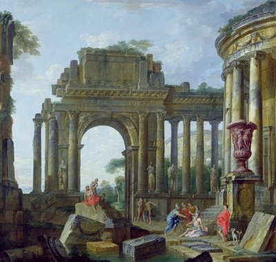 Római romok a vak Belisariusszal (olaj, vászon) alkotó: Giovanni Paolo Pannini