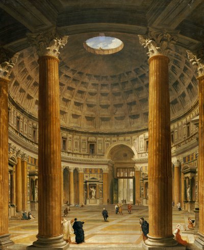 A Pantheon belseje, Róma, északra nézve a főoltártól a bejáratig, 1732 alkotó: Giovanni Paolo Pannini