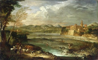 Trebbia völgye Rivalta várával, kb. 1720 alkotó: Giovanni Paolo Pannini