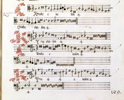 Giovanni Pierluigi da Palestrina (1525 - 1594) olasz zeneszerző Kyrie kézirata a „Mantua zűrzavaráról”. alkotó: Giovanni Pierluigi da (after) Palestrina